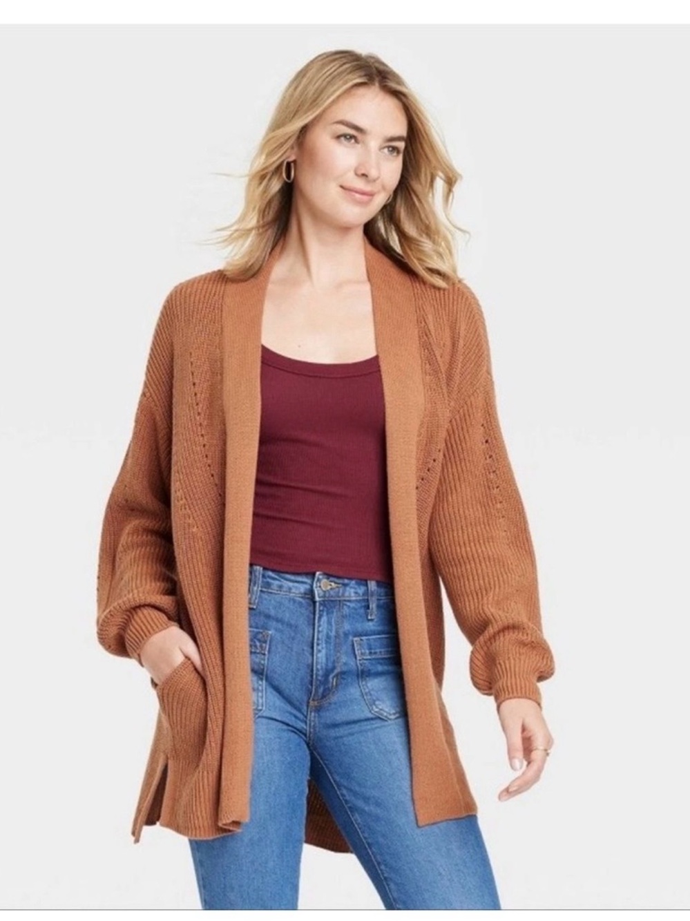 Open-Front Chunky Cardigan Sweater in‎ Rust Universal Thread